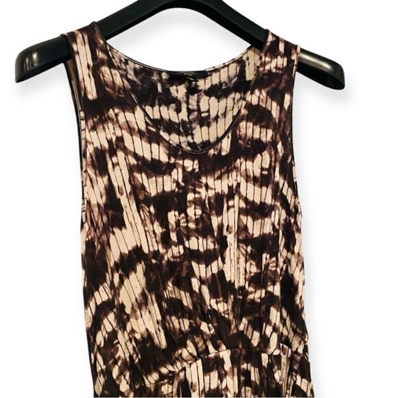 Weekend Max Mara Cream Brown Watercolor Tie Waist Sleeveless Dress Size XL - Picture 3 of 7